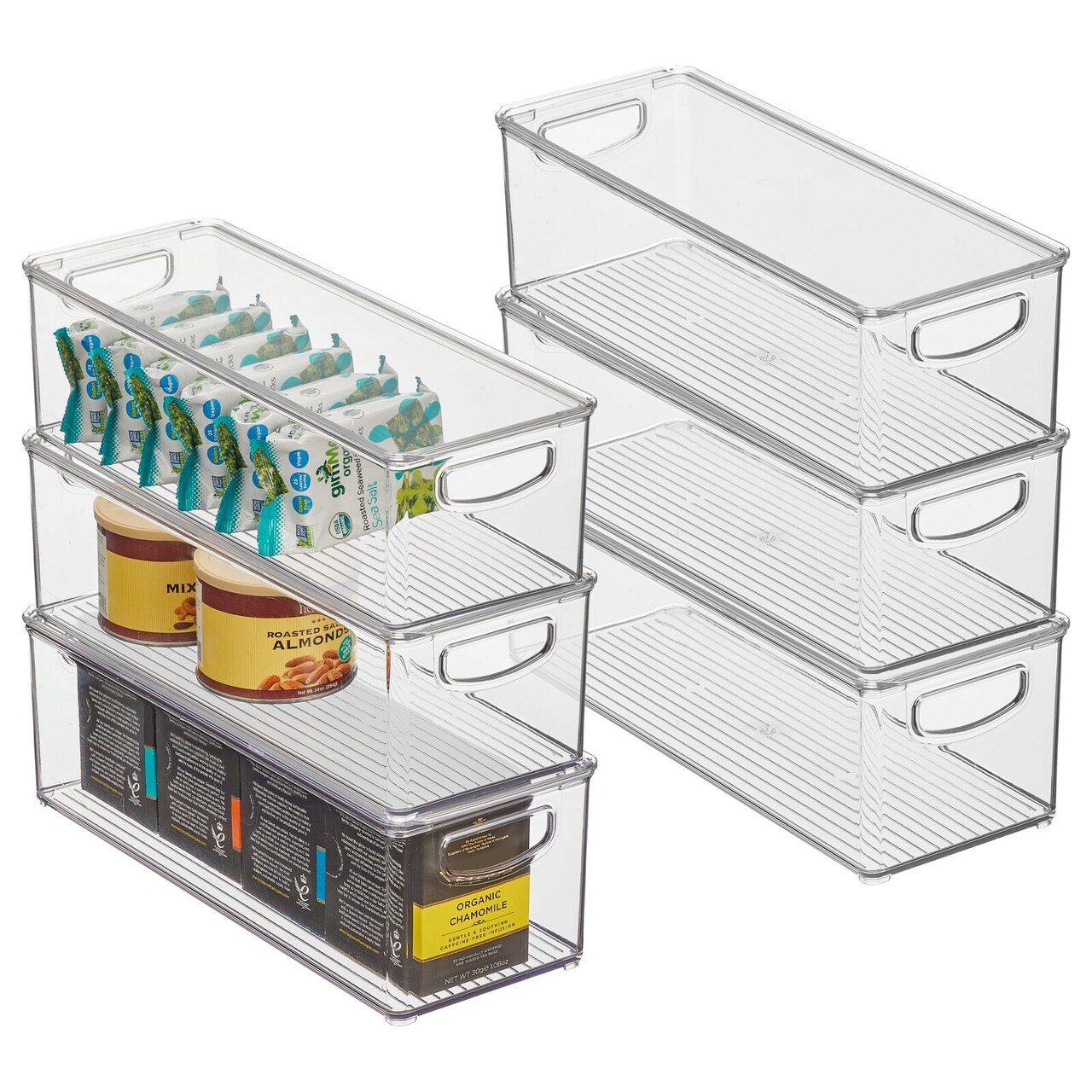 mDesign Plastic Kitchen Food Storage Bin with Handles, Lid, 6 Pack - Clear/Smoke